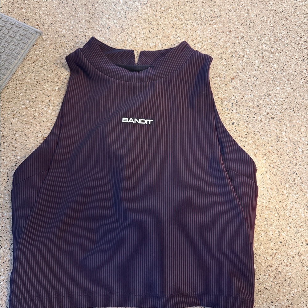 Womens Ribbed High Neck Cropped Racing Tank Top-BANDIT RUNNING TANK NWOT